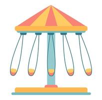 Swing carousel in flat design. Attraction with flying chairs at amusement park. illustration isolated. vector