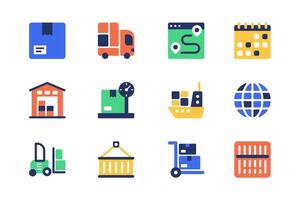 Shipping concept of web icons set in simple flat design. Pack of parcel, truck, logistic, route tracking, calendar, warehouse, weight, shipment, forklift and other. pictograms for mobile app vector