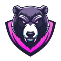 Fierce bear emblem with a neon glow png