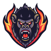 Fierce gorilla mascot engulfed in flames png