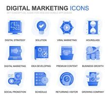Modern Set Business and Marketing Gradient Flat Icons for Website and Mobile Apps. Contains such Icons as Digital Strategy, Global Solution, Market. Conceptual color flat icon. pictogram pack. vector