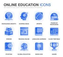 Modern Set Education and Knowledge Gradient Flat Icons for Website and Mobile Apps. Contains such Icons as Online Course, University, Studying, Book. Conceptual color flat icon. pictogram pack. vector