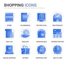 Modern Set Shopping and E-Commerce Gradient Flat Icons for Website and Mobile Apps. Contains such Icons as Delivery, Payment Method, Store, Commerce. Conceptual color flat icon. pictogram pack. vector