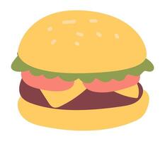 hamburguesa o hamburguesa con queso en plano diseño. americano sabroso insalubre rápido alimento. ilustración aislado. vector