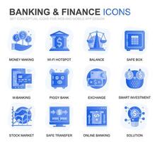 Modern Set Banking and Finance Gradient Flat Icons for Website and Mobile Apps. Contains such Icons as Balance, E-Banking, Auction, Financial Growth. Conceptual color flat icon. pictogram pack. vector