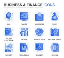 Modern Set Business and Finance Gradient Flat Icons for Website and Mobile Apps. Contains such Icons as Analysis, Money, Accounting, Strategy, Bank. Conceptual color flat icon. pictogram pack. vector