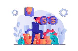 Business vision concept with people scene. Businessman looking binoculars, generates new ideas and project mission, motivation in work. illustration with characters in flat design for web vector