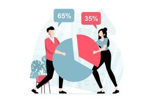 Data analysis concept with people scene in flat design. Man and woman studying data and create diagram with information for business optimization. illustration with character situation for web vector