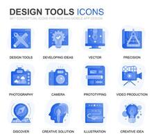 Modern Set Design Tools Gradient Flat Icons for Website and Mobile Apps. Contains such Icons as Creative, Developing, Precision, Vision, Sketch. Conceptual color flat icon. pictogram pack. vector