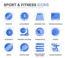 Modern Set Sport and Fitness Gradient Flat Icons for Website and Mobile Apps. Contains such Icons as Fit Body, Swimming, Fitness App, Supplements. Conceptual color flat icon. pictogram pack. vector