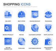 Modern Set Shopping and E-Commerce Gradient Flat Icons for Website and Mobile Apps. Contains such Icons as Delivery, Payment Method, Store, Commerce. Conceptual color flat icon. pictogram pack. vector