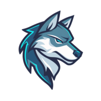 A fierce blue and white wolf mascot illustration with a determined gaze png