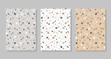 Set of terrazzo backgrounds, abstract geometric mosaic shapes. vector