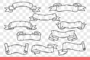 Classic victorian style paper ribbons with blank space for title or message. Hand drawn doodle. vector