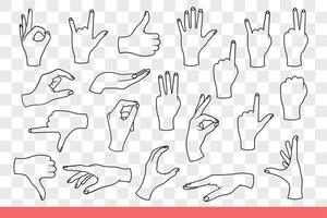 Various gestures are made with hands of woman signaling using arms. Hand drawn doodle. vector