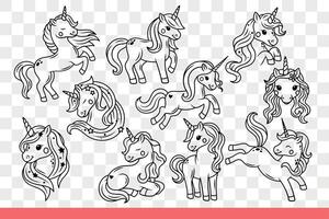 Magical unicorn from children cartoons and fairy tales, with fantastic horn. Hand drawn doodle. vector