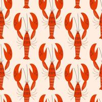 Seamless pattern with red lobsters vector