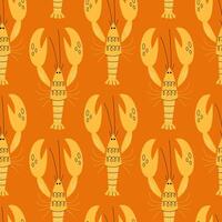 Pattern with lobsters on yellow background vector