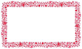 Hand drawn hearts border and frame on white background vector