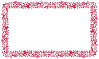 Hand drawn hearts border and frame on white background vector