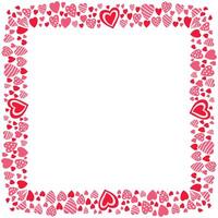 Hand drawn hearts border and frame on white background vector