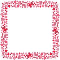 Hand drawn hearts border and frame on white background vector