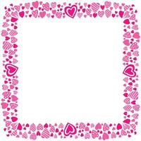 Hand drawn hearts border and frame on white background vector