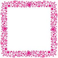 Hand drawn hearts border and frame on white background vector