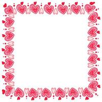 Hand drawn hearts border and frame on white background vector