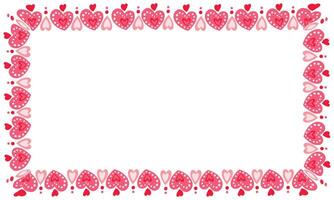 Hand drawn hearts border and frame on white background vector