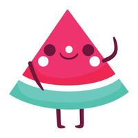 Watermelon slice character with funny face Happy cute cartoon watermelon vector