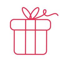 Gift box with red ribbon thin line icon flat on white background vector