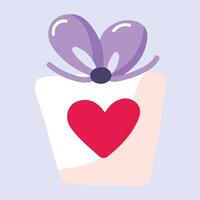 A box with a bow and a heart. Valentine card vector