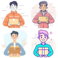 Delivery man holding a box in his hands vector