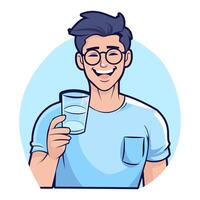 chico Bebiendo agua desde un vaso vector