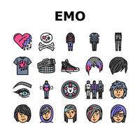 emo punk rock tattoo cute icons set vector