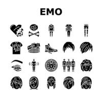 emo punk rock tattoo cute icons set vector