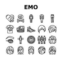 emo punk rock tatuaje linda íconos conjunto vector