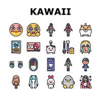 kawaii cute anime emoticon icons set vector