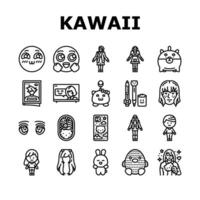 kawaii cute anime emoticon icons set vector
