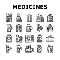 medicines pharmacy health medical icons set vector