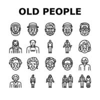 old people senior happy mature icons set vector