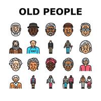 old people senior happy mature icons set vector