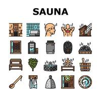 sauna bath spa relax steam room icons set vector