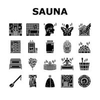 sauna bath spa relax steam room icons set vector