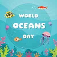 blue sea underwater world oceans day border cartoon graphic illustration design vector