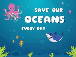 animal en azul mar mundo océanos día ilustración diseño vector
