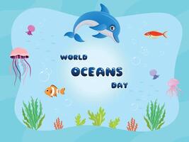 blue sea underwater world oceans day border cartoon graphic illustration design vector