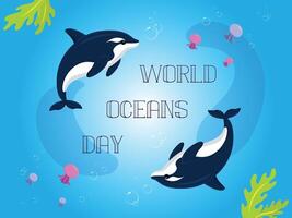 animal in blue sea world oceans day illustration design vector