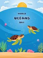 animal in blue sea world oceans day illustration design vector